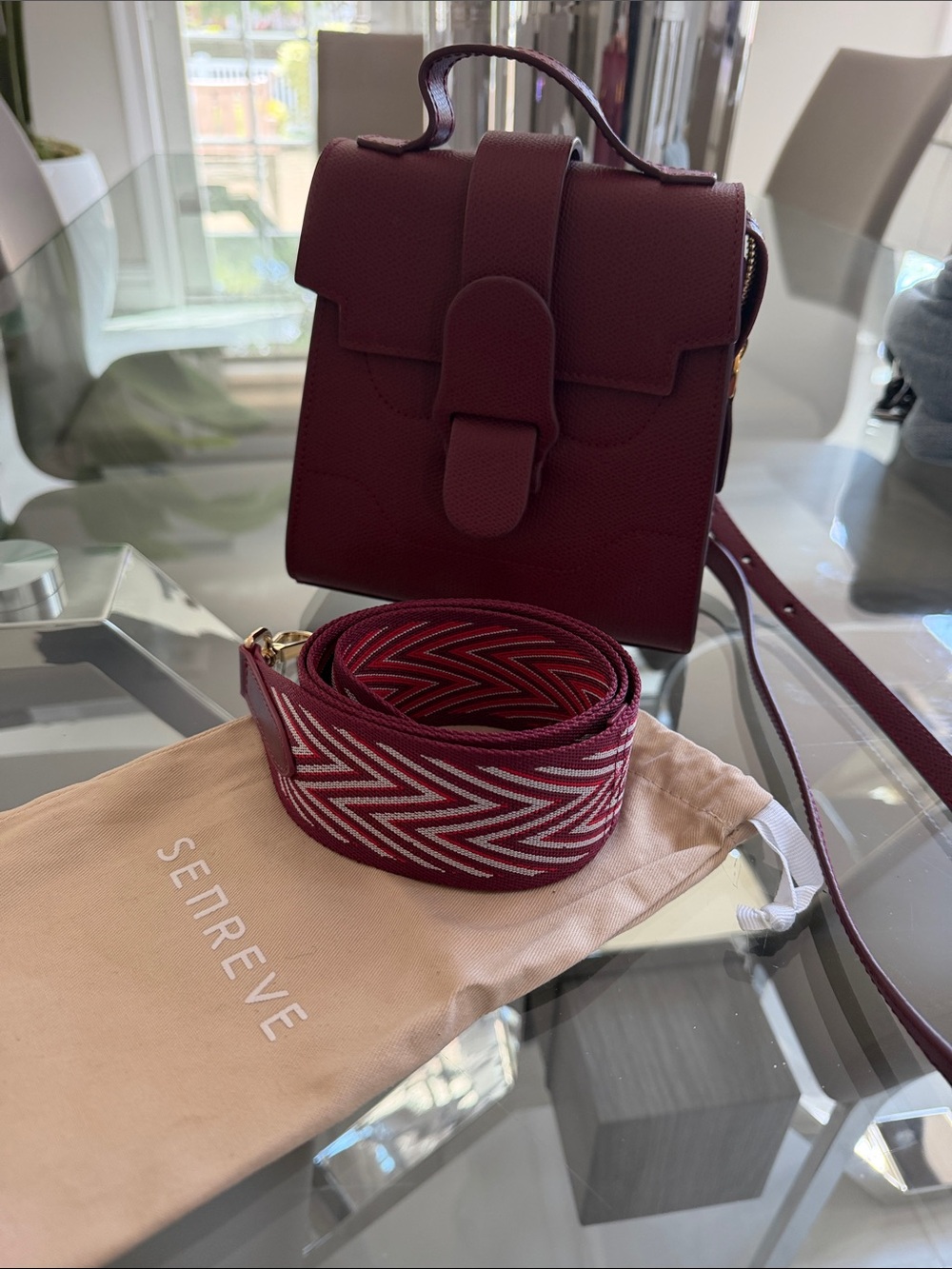 Senreve Burgundy Crossbody Bag with Patterned Strap - Picture 1 of 5